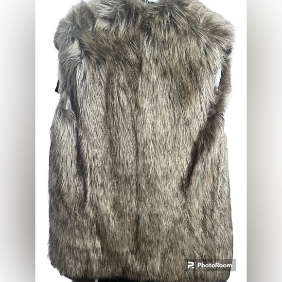 Banana Republic Brown Tan Faux Fur Hook Close Women's Sleeveless Vest XS - Picture 2 of 7